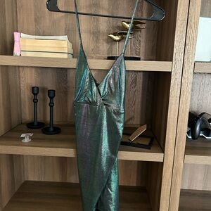 Iridescent Green Slip Dress with Spaghetti Straps